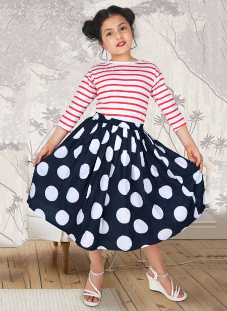 Navy Blue Colour VIIARA Fancy Western style Party Wear T-shirt And Skirt  Stretchable Lycra Kids Girls Wear Collcetion VIIARA 04